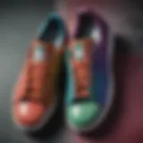 Abstract watercolor depiction of Adidas Stan Smith sneakers in a spectrum of colors