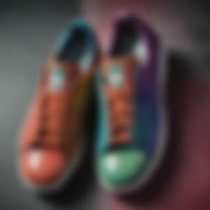 Abstract watercolor depiction of Adidas Stan Smith sneakers in a spectrum of colors