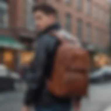 Bookbag in an urban setting, emphasizing functionality