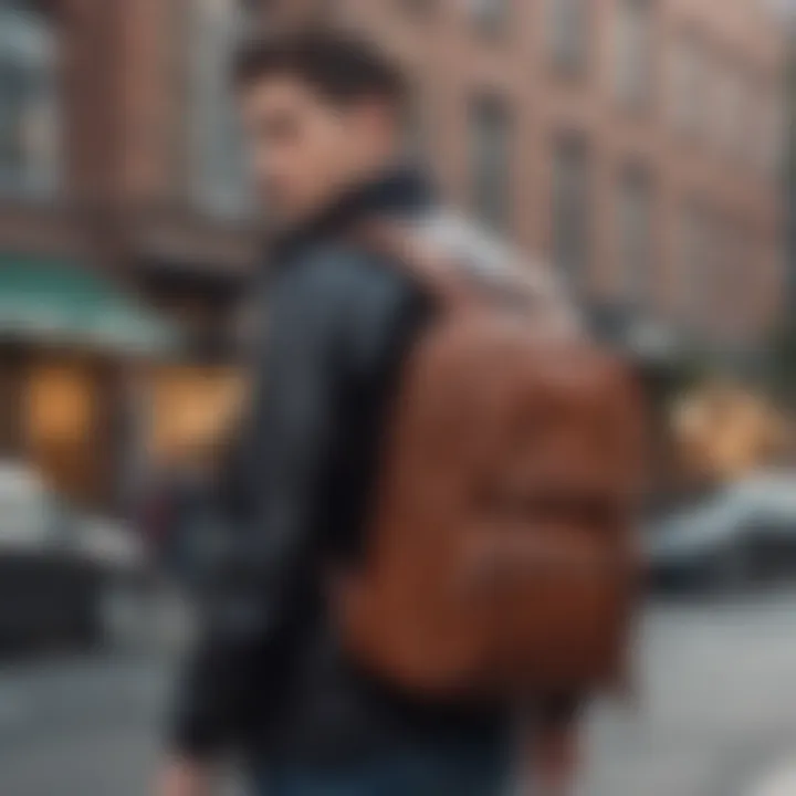 Bookbag in an urban setting, emphasizing functionality