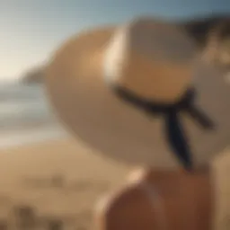 Fashionable beach hat on sandy shore