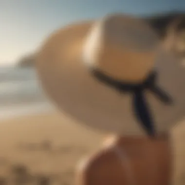 Fashionable beach hat on sandy shore