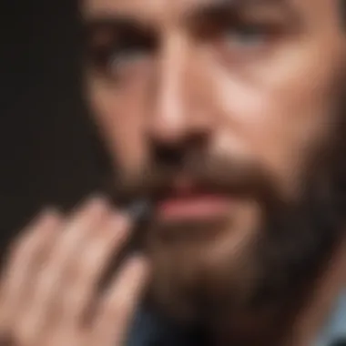 Close-up of a beard combing through a hydrated beard