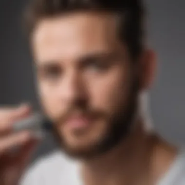 Man with beard using derma roller