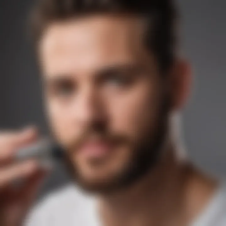 Man with beard using derma roller