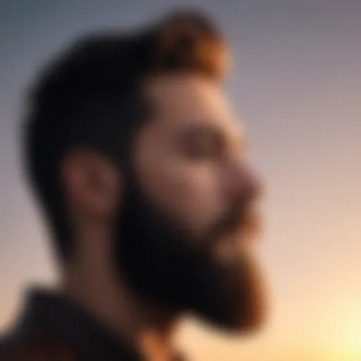 Silhouette of man with lush beard against sunset sky