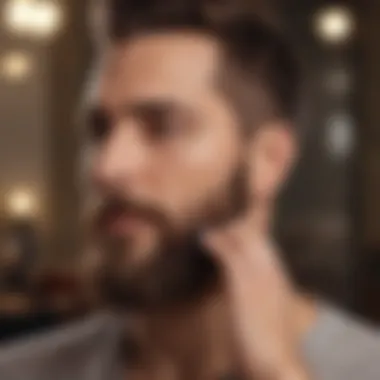 Bearded man applying beard balm for grooming