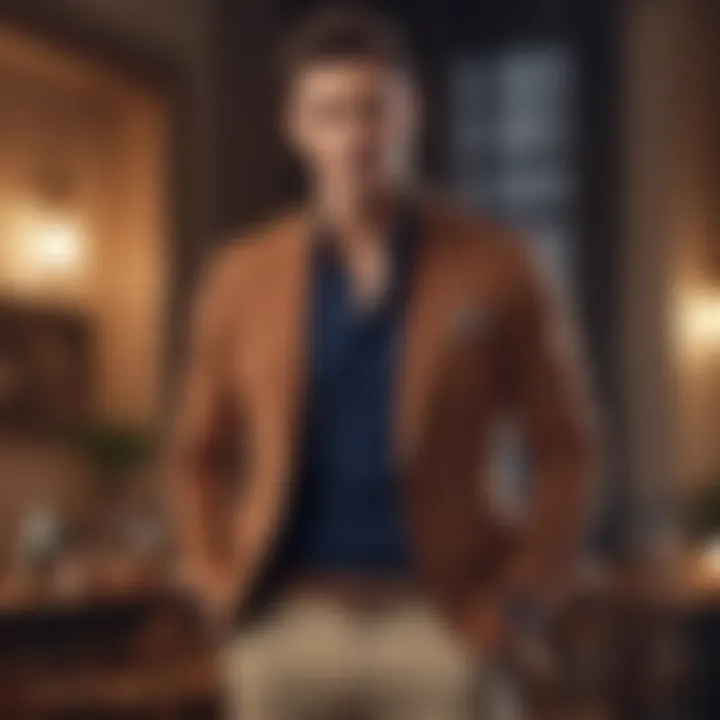 Sophisticated casual ensemble featuring a tailored blazer and chinos.