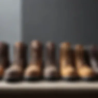 Comparison of different styles of steel toe boots lined up