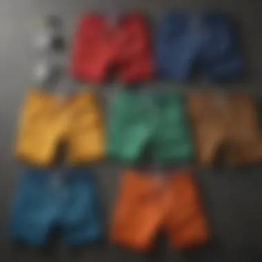 A collection of sweatshorts in various colors arranged neatly