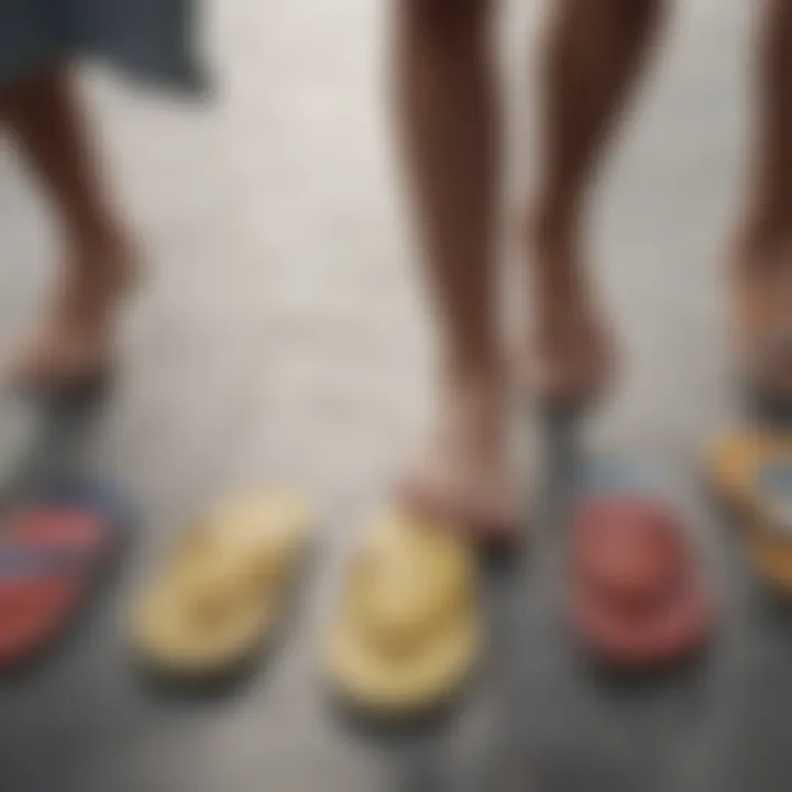 Comparison of various models of walking flip flops on display