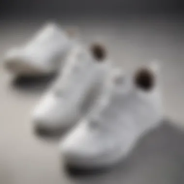 Various styles of white training shoes displayed elegantly to appeal to fashion-conscious athletes.