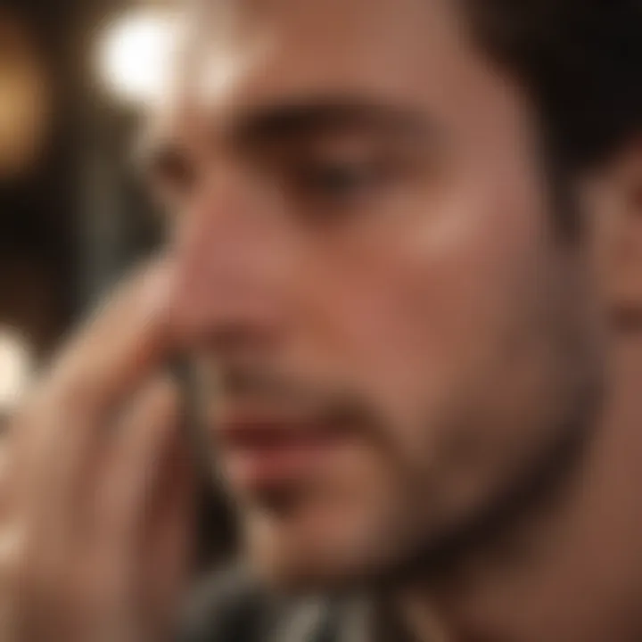 Close-up of a person enjoying the captivating aroma of cologne