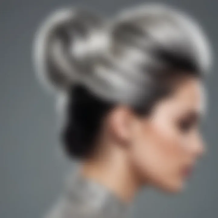 Icy platinum black hair color styled in a chic updo