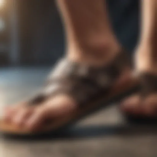 Close-up of supportive sandal with arch support