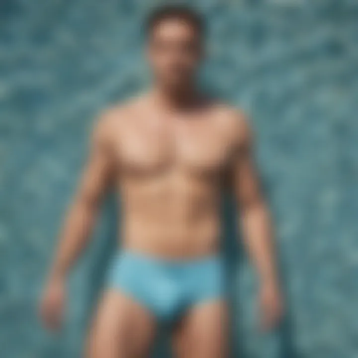 Clear blue pool water surrounding LLBean swim briefs