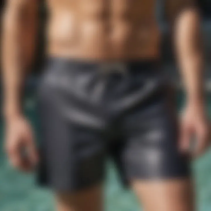 Close-up of groom swim trunks with tailored fit and modern design