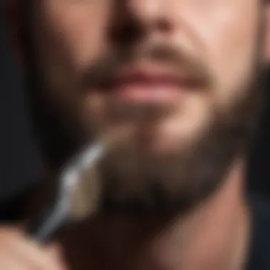 Close-up of warming beard brush bristles improving beard care