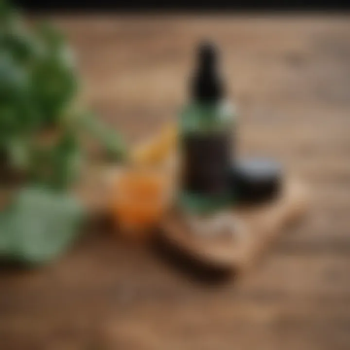 Natural ingredients known for their acne-fighting properties laid out on a wooden surface.