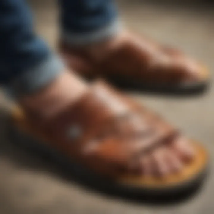 Close-up of materials used in Sketcher sandals emphasizing comfort