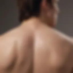 Close-up view of back acne on skin