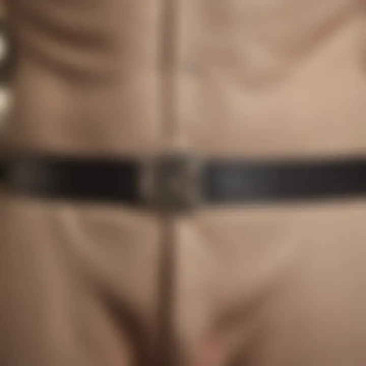 A close-up of belt sizing measurement with a measuring tape