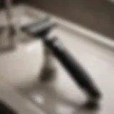 Close-up of a razor on a bathroom countertop