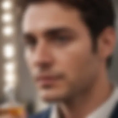 A man confidently wearing cologne in a social setting