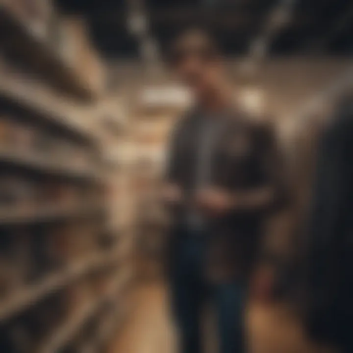 A shopper browsing through discounted apparel in a store