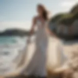 Elegant beach wedding dress flowing in the breeze