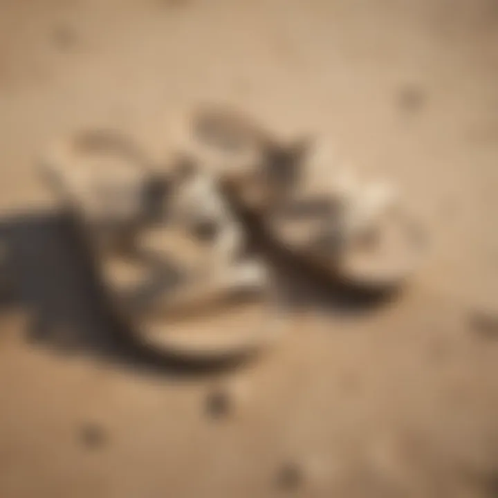 Beach wedding sandals in the sand