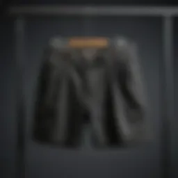 Different lengths of shorts displayed on a rack