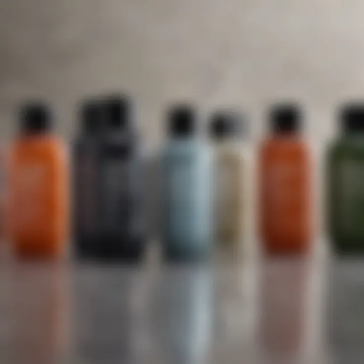 A collection of chemical exfoliants displayed in elegant bottles with labels showing ingredients.