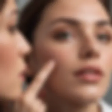 Dermatologist examining a patient near the lips