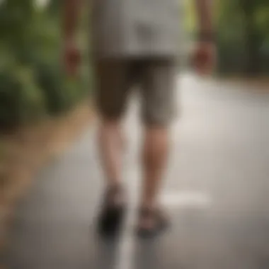 Elderly man walking comfortably in orthopedic sandal