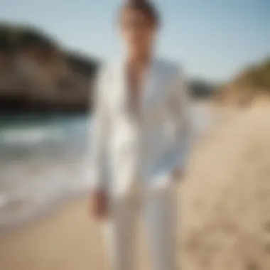 Elegant beach wedding pant suit in ivory hues