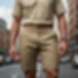 Elegant Khaki Shorts with Liner against Cityscape