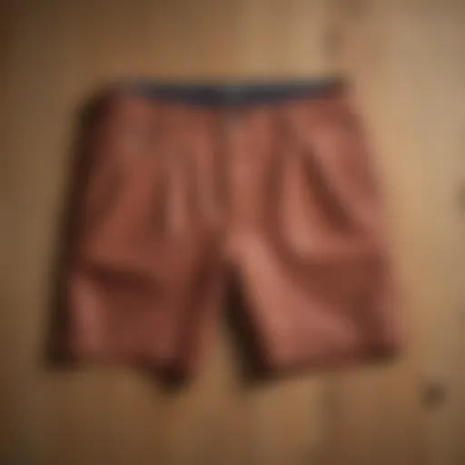 Stylish 6 inch inseam shorts displayed on a wooden surface