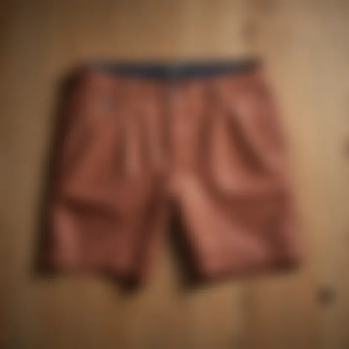 Stylish 6 inch inseam shorts displayed on a wooden surface