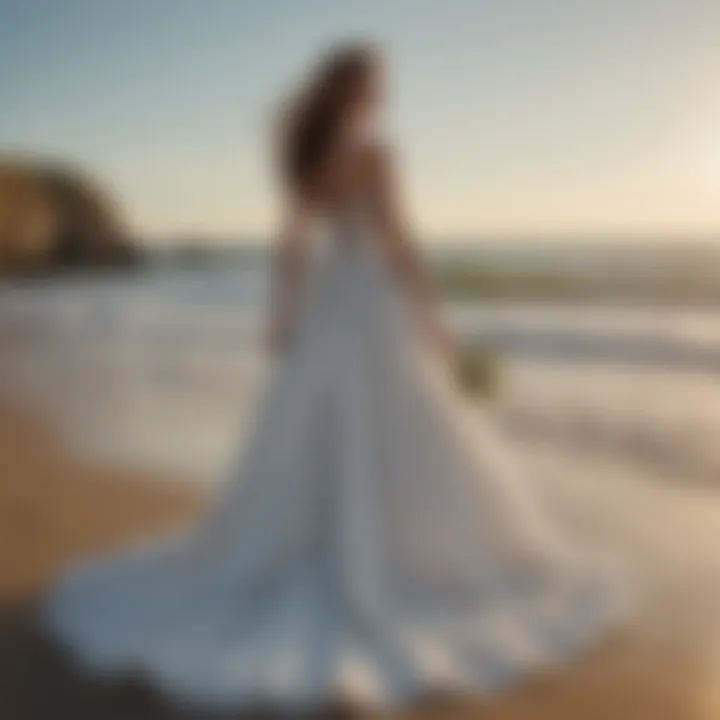 Elegant ocean-inspired bridal gown flowing in the breeze