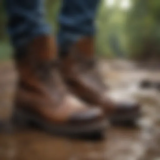 Waterproof work boots in rustic setting