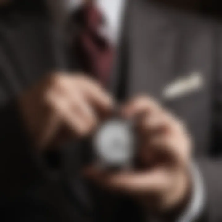 Elegant gentleman holding a vintage pocket watch