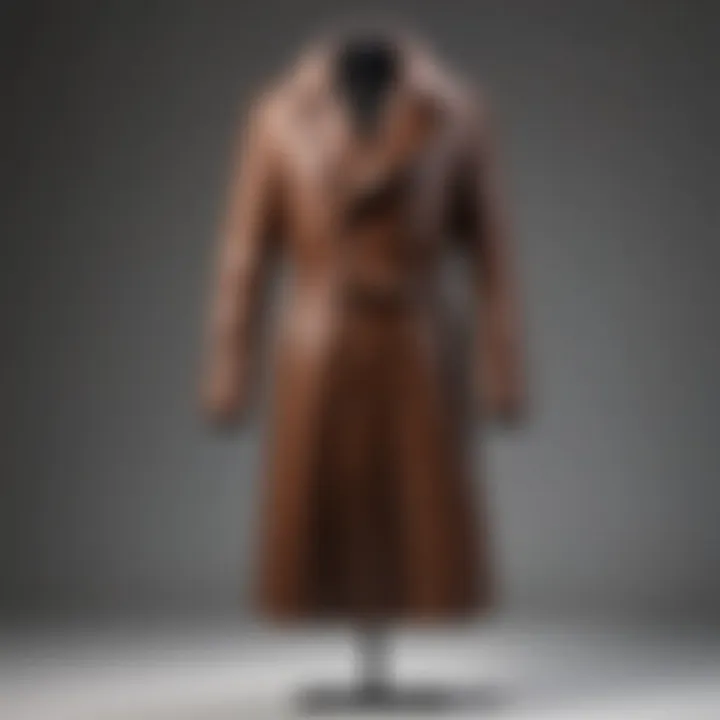 Stylish leather-trimmed coat on mannequin