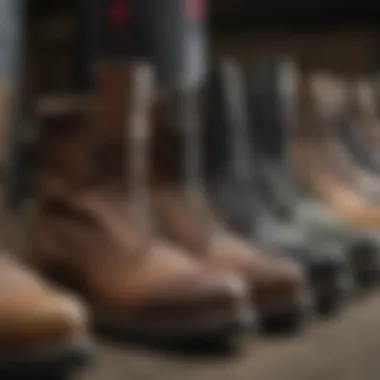 An array of popular steel toe military boot brands displayed side by side