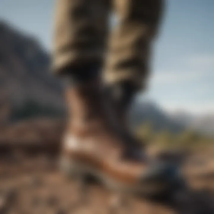 A soldier wearing steel toe military boots in an outdoor setting, emphasizing comfort and functionality