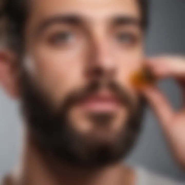 Topical beard oil being applied to facial hair for nourishment