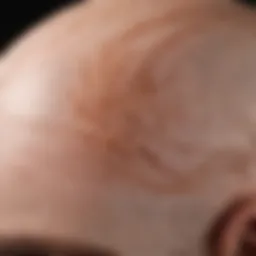 A close-up view of a hair pigmentation tattoo on a scalp, showcasing intricate designs.