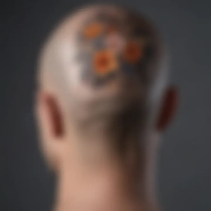 Intricate floral hair tattoo design on bald head