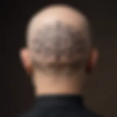 Geometric pattern hair tattoo on a bald head