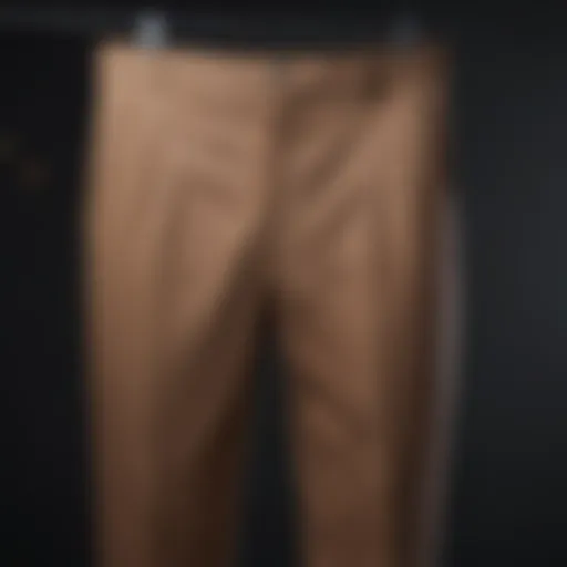 Diverse styles of formal trousers displayed on hangers